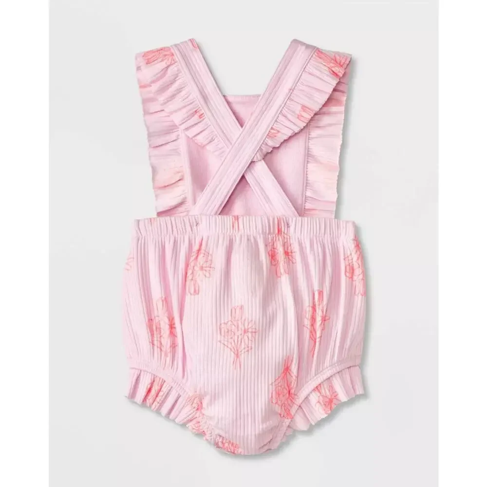 Cat & Jack Pink Floral Ribbed Ruffle Romper